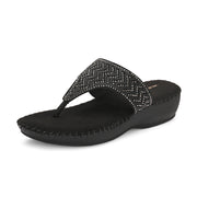 Women Embellished Comfort Wedge Sandals (W-SN-07-BLACK)