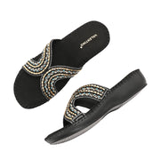 Women Embellished Slip-On Sandals (W-SN-08-BLACK)