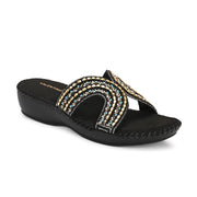 Women Embellished Slip-On Sandals (W-SN-08-BLACK)