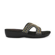 Women Embellished Slip-On Sandals (W-SN-08-BLACK)
