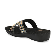 Women Embellished Slip-On Sandals (W-SN-08-BLACK)