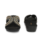 Women Embellished Slip-On Sandals (W-SN-08-BLACK)