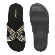 Women Embellished Slip-On Sandals (W-SN-08-BLACK)