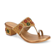 Women Floral Embellished Toe-Ring Block Heel Sandals (W-SN-09-ANTIQUE)