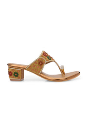Women Floral Embellished Toe-Ring Block Heel Sandals (W-SN-09-ANTIQUE)