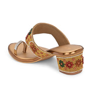 Women Floral Embellished Toe-Ring Block Heel Sandals (W-SN-09-ANTIQUE)