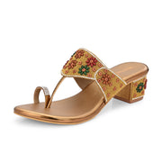 Women Floral Embellished Toe-Ring Block Heel Sandals (W-SN-09-ANTIQUE)