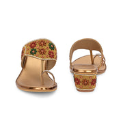 Women Floral Embellished Toe-Ring Block Heel Sandals (W-SN-09-ANTIQUE)