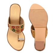 Women Floral Embellished Toe-Ring Block Heel Sandals (W-SN-09-ANTIQUE)
