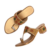 Women Floral Embellished Toe-Ring Block Heel Sandals (W-SN-09-ANTIQUE)