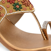 Women Floral Embellished Toe-Ring Block Heel Sandals (W-SN-09-ANTIQUE)