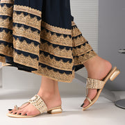 Women Embellished Toe-Ring Block Heel Ethnic Sandals (W-SN-10-LIGHTGOLD)