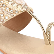 Women Embellished Toe-Ring Block Heel Ethnic Sandals (W-SN-10-LIGHTGOLD)