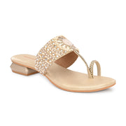 Women Embellished Toe-Ring Block Heel Ethnic Sandals (W-SN-10-LIGHTGOLD)