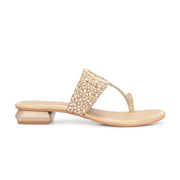 Women Embellished Toe-Ring Block Heel Ethnic Sandals (W-SN-10-LIGHTGOLD)