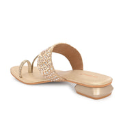 Women Embellished Toe-Ring Block Heel Ethnic Sandals (W-SN-10-LIGHTGOLD)