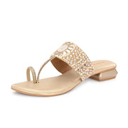 Women Embellished Toe-Ring Block Heel Ethnic Sandals (W-SN-10-LIGHTGOLD)