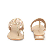 Women Embellished Toe-Ring Block Heel Ethnic Sandals (W-SN-10-LIGHTGOLD)