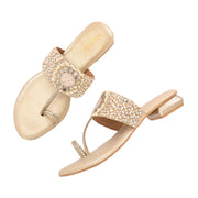 Women Embellished Toe-Ring Block Heel Ethnic Sandals (W-SN-10-LIGHTGOLD)