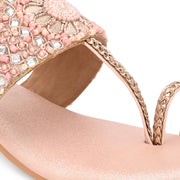 Women Embellished Toe-Ring Block Heel Ethnic Sandals (W-SN-10-ROSEGOLD)