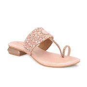 Women Embellished Toe-Ring Block Heel Ethnic Sandals (W-SN-10-ROSEGOLD)