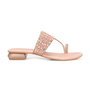 Women Embellished Toe-Ring Block Heel Ethnic Sandals (W-SN-10-ROSEGOLD)