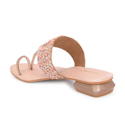 Women Embellished Toe-Ring Block Heel Ethnic Sandals (W-SN-10-ROSEGOLD)