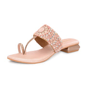 Women Embellished Toe-Ring Block Heel Ethnic Sandals (W-SN-10-ROSEGOLD)