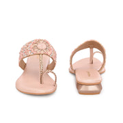 Women Embellished Toe-Ring Block Heel Ethnic Sandals (W-SN-10-ROSEGOLD)