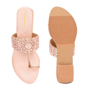 Women Embellished Toe-Ring Block Heel Ethnic Sandals (W-SN-10-ROSEGOLD)