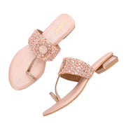 Women Embellished Toe-Ring Block Heel Ethnic Sandals (W-SN-10-ROSEGOLD)