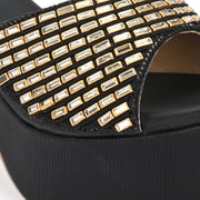 Women Embellished Block Heel Sandals (W-SN-12-BLACK)