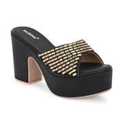Women Embellished Block Heel Sandals (W-SN-12-BLACK)