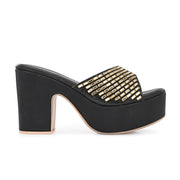 Women Embellished Block Heel Sandals (W-SN-12-BLACK)