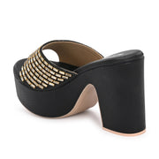 Women Embellished Block Heel Sandals (W-SN-12-BLACK)