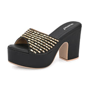 Women Embellished Block Heel Sandals (W-SN-12-BLACK)