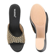 Women Embellished Block Heel Sandals (W-SN-12-BLACK)