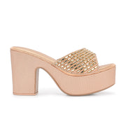 Women Embellished Block Heel Sandals (W-SN-12-ROSEGOLD)