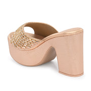 Women Embellished Block Heel Sandals (W-SN-12-ROSEGOLD)