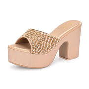 Women Embellished Block Heel Sandals (W-SN-12-ROSEGOLD)