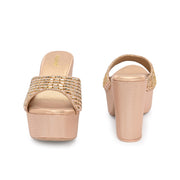 Women Embellished Block Heel Sandals (W-SN-12-ROSEGOLD)