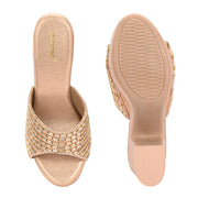 Women Embellished Block Heel Sandals (W-SN-12-ROSEGOLD)