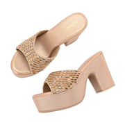 Women Embellished Block Heel Sandals (W-SN-12-ROSEGOLD)