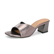 Women Metallic Gunmetal Block Heel Sandals (W-SN-13-GUNMETAL)