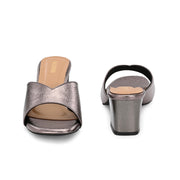 Women Metallic Gunmetal Block Heel Sandals (W-SN-13-GUNMETAL)