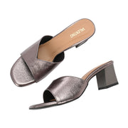 Women Metallic Gunmetal Block Heel Sandals (W-SN-13-GUNMETAL)