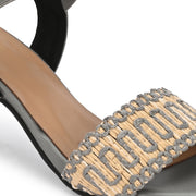 Women Grey Woven Strap Block Heel Sandals (W-SN-16-GREY)