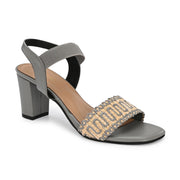 Women Grey Woven Strap Block Heel Sandals (W-SN-16-GREY)