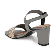 Women Grey Woven Strap Block Heel Sandals (W-SN-16-GREY)
