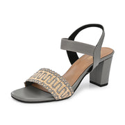 Women Grey Woven Strap Block Heel Sandals (W-SN-16-GREY)